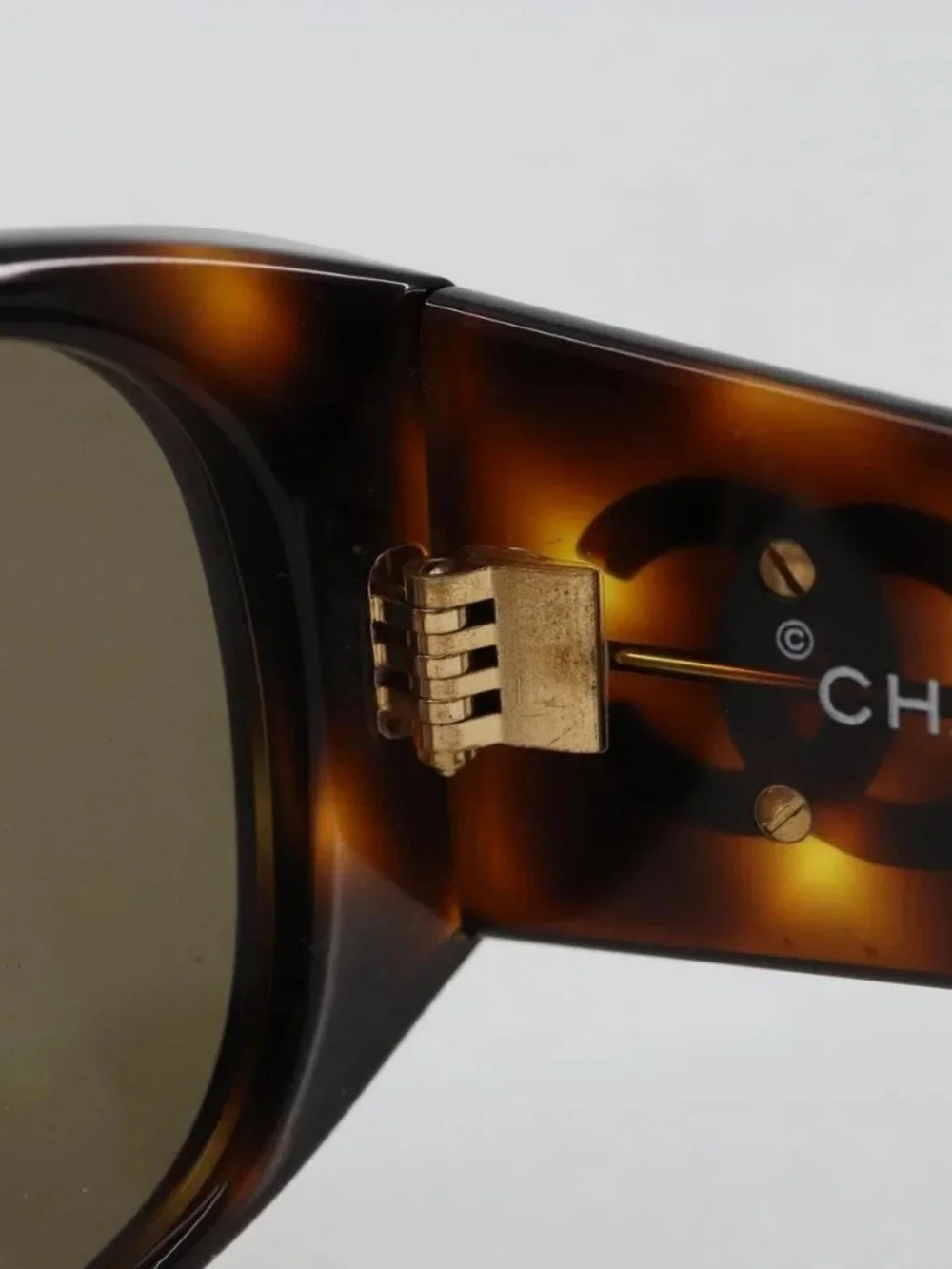 CHANEL Sunglasses Plastic Brown Gold CC Auth yk20489M
